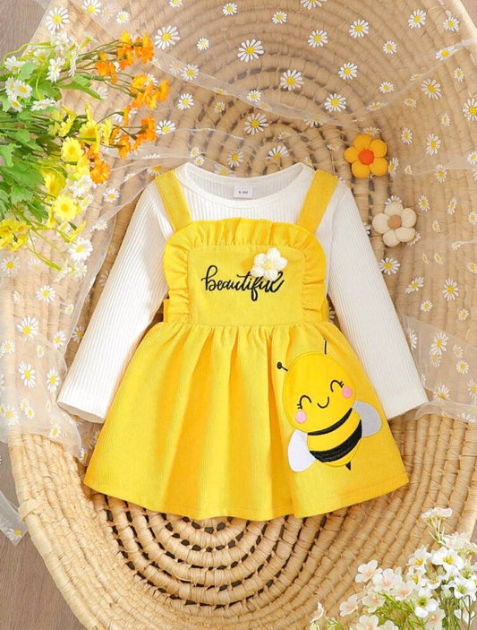 Conjunto jardinera más básica mangas largas, abejita🐝💛1012