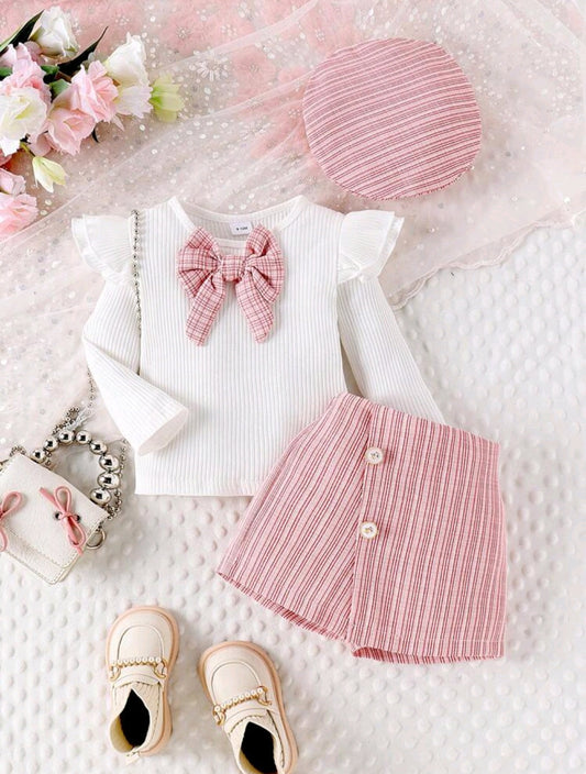 Conjunto 3 pcs, short pollera, básica, boina