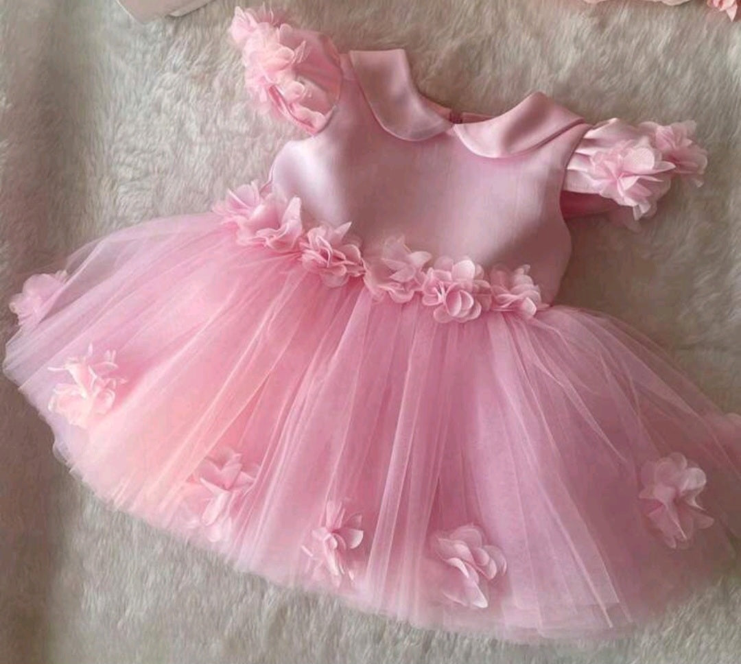 Vestido Rosa, flores, manga 1619