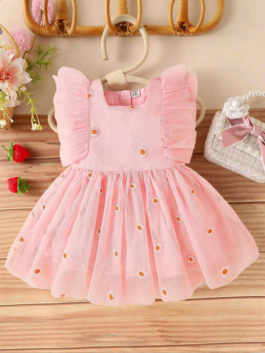 Vestido Rosa con margaritas, sesión precumple, cumpleaños