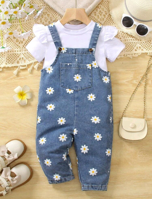 Jardinera más remerita, conjunto, margaritas, jeans🌸 1151