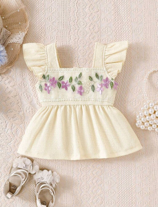 Blusa Beige con detalles florales, lila, Cod 1000