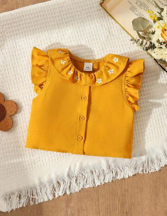 Blusa mostaza con detalles en cuello y brazos, Cod 1007