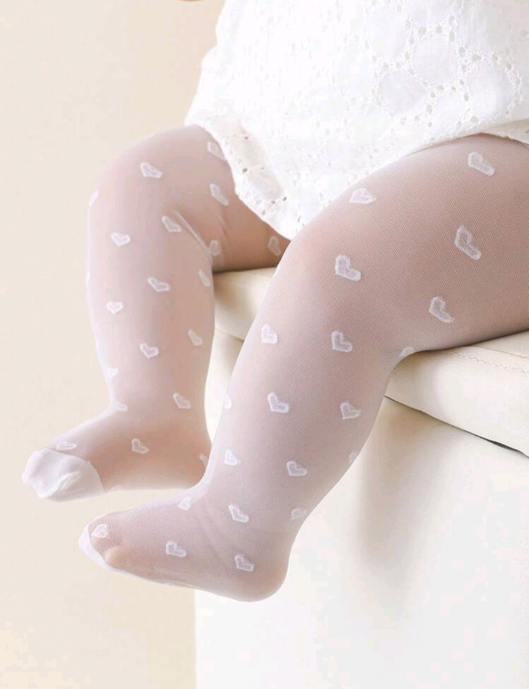 Media Fina, diseño corazones, rosa, blanco, 1059