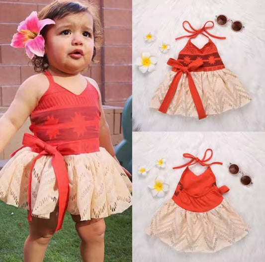 Vestido Moana, naranja con beige🪷1158