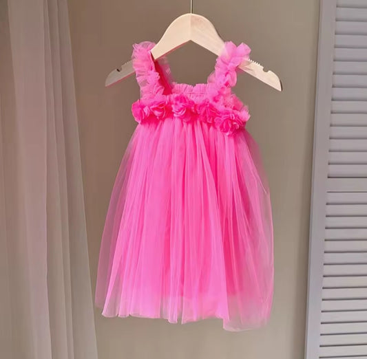 Vestido Fucsia, Flores, tull🌸 1194