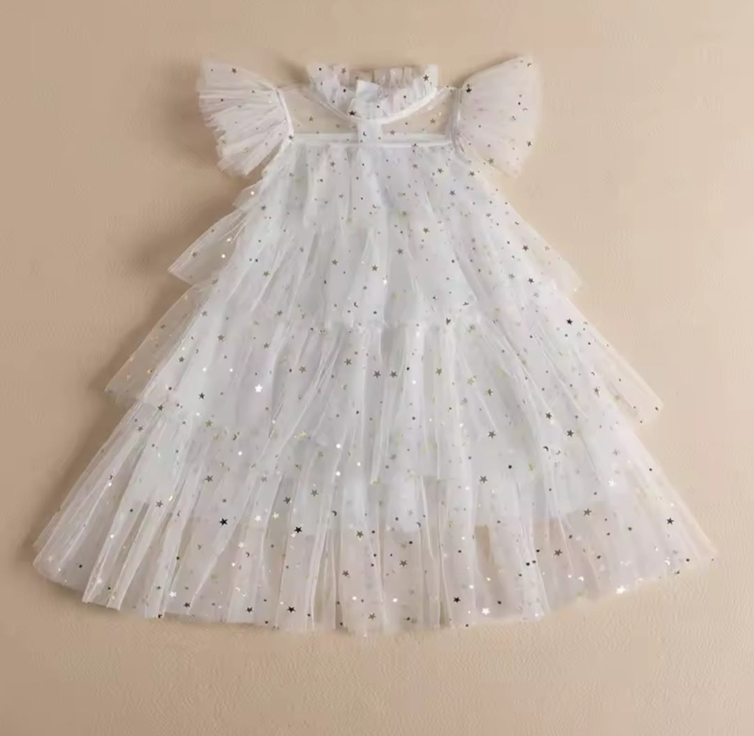 Vestido Blanco con brillos y estrellitas✨🤍 1476