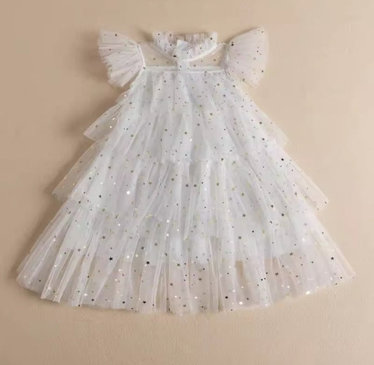Vestido Blanco con brillos y estrellitas✨🤍 1476