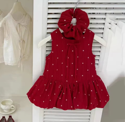 Vestido rojo oscuro más agogo, con diseño de flores❤️1503