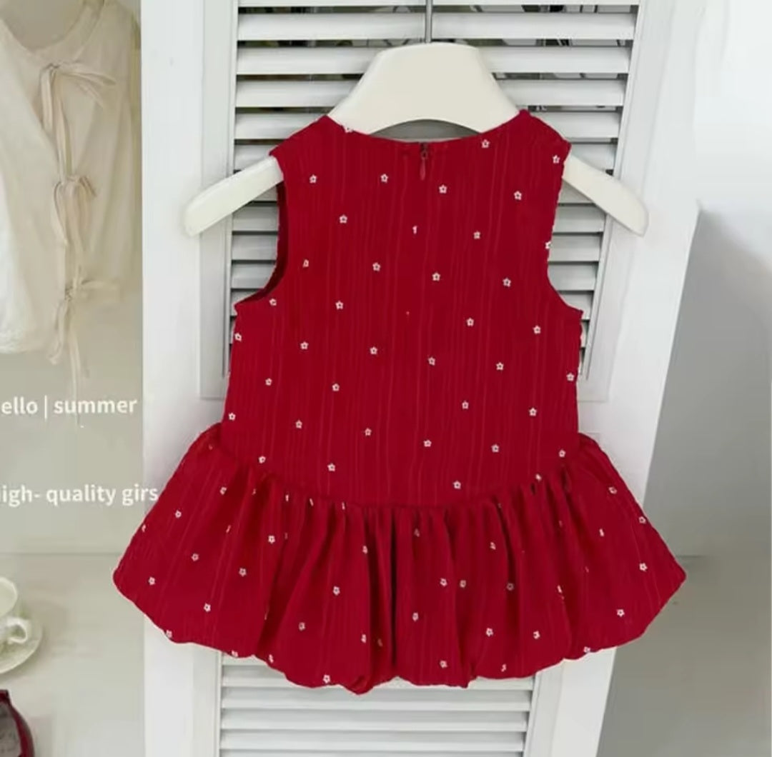 Vestido rojo oscuro más agogo, con diseño de flores❤️1503