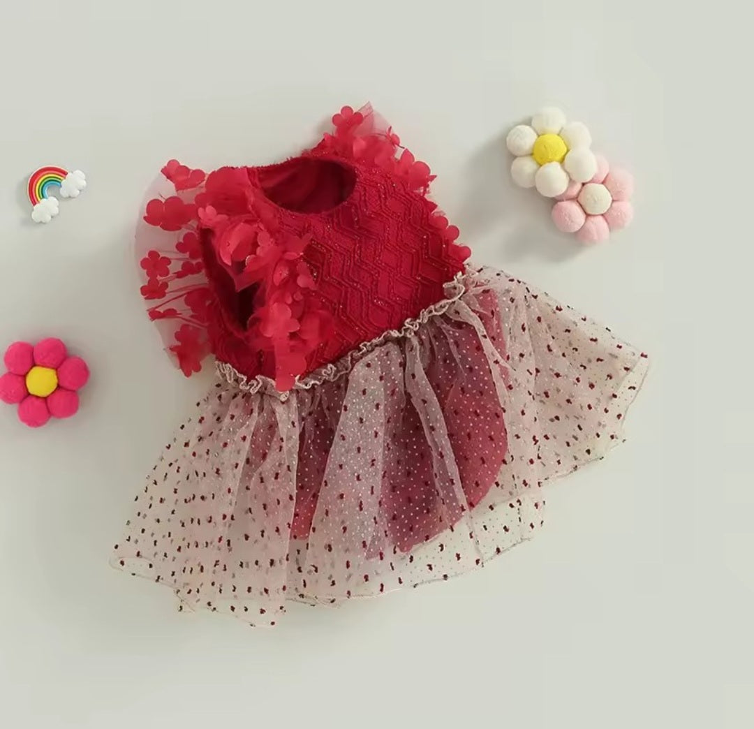 Vestibody rojo con detalles de flores y brillos❤️🌟1519