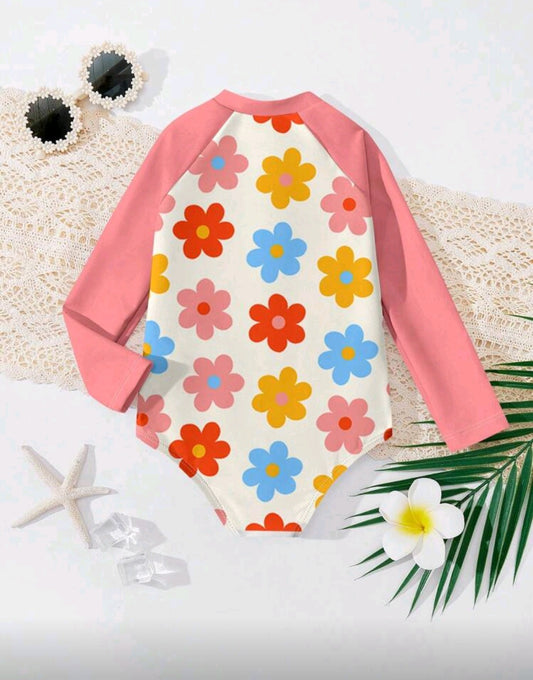Trajes de baño ☀️ enterizo manga larga, flores 🌼🌸1582
