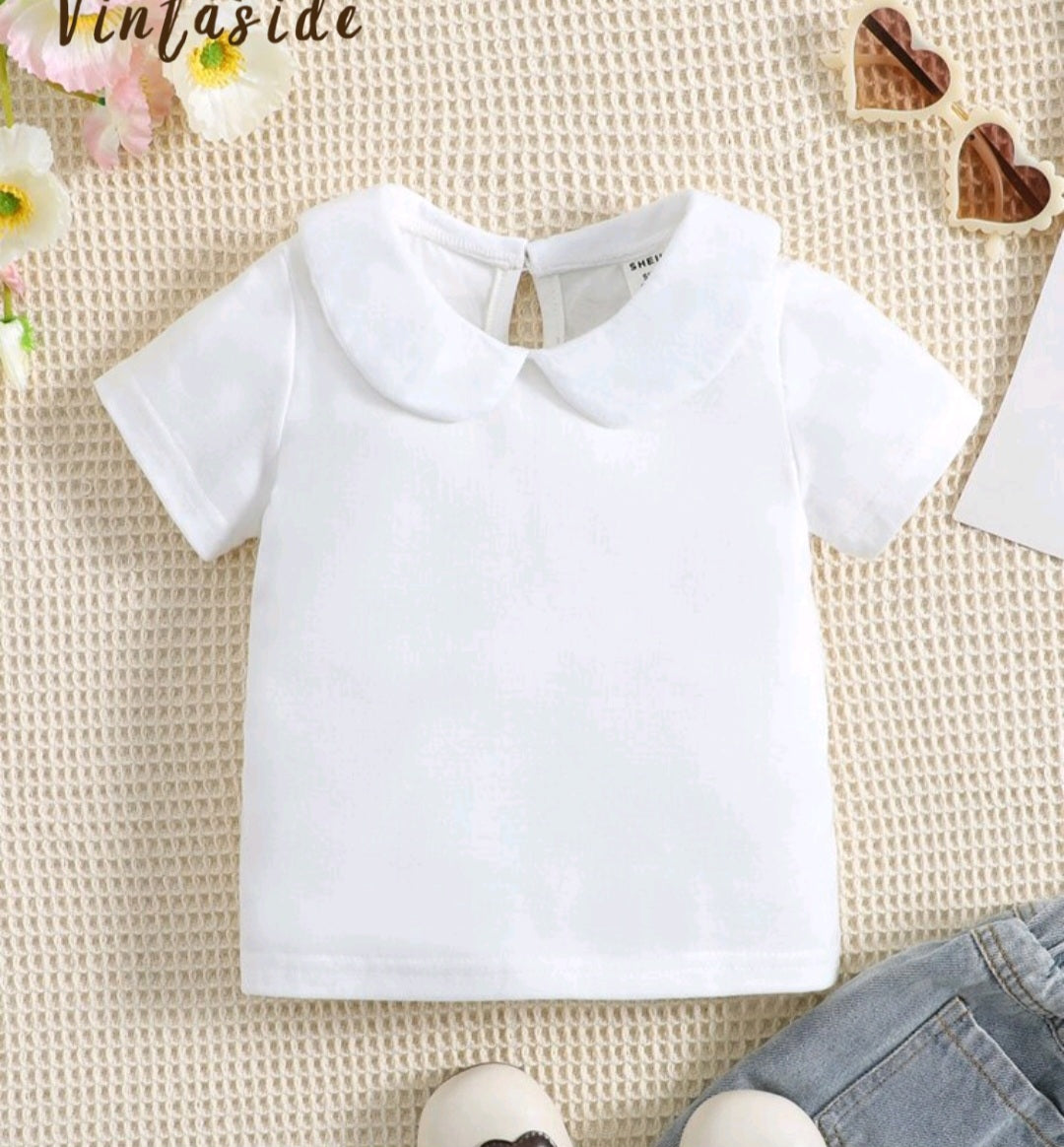 Remerita Básica ,blusa blanca con cuello 🤍1597
