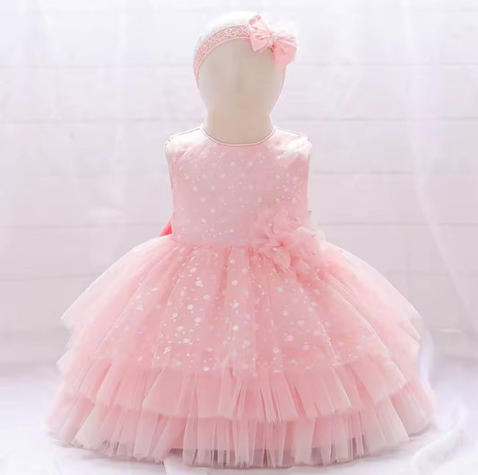 Vestido Rosa con destellos plateados 🩷✨ 1618