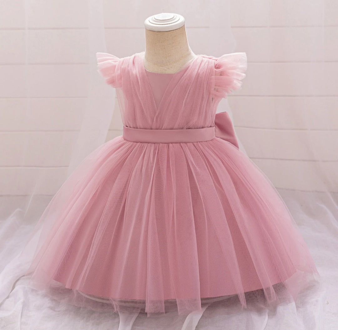 Vestido Rosa Vieja con manguita y moño atrás🎀2016