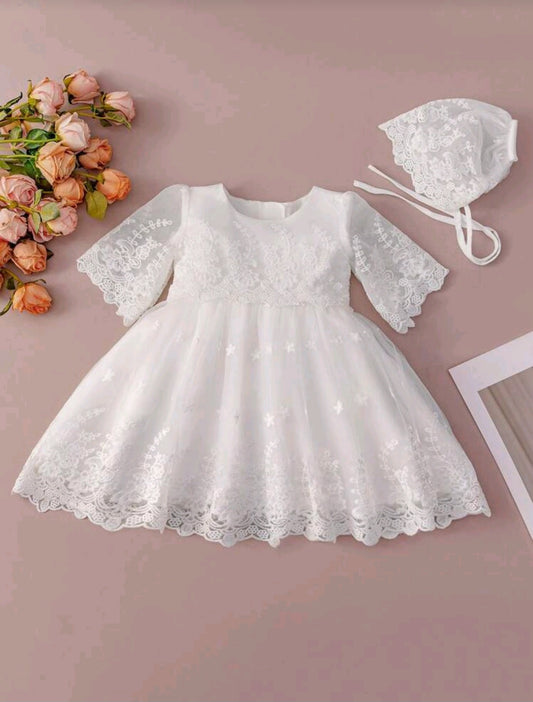 Vestido Blanco con manguigas y gorro🤍2027
