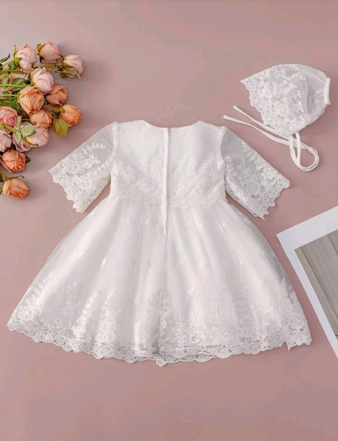Vestido Blanco con manguigas y gorro🤍2027