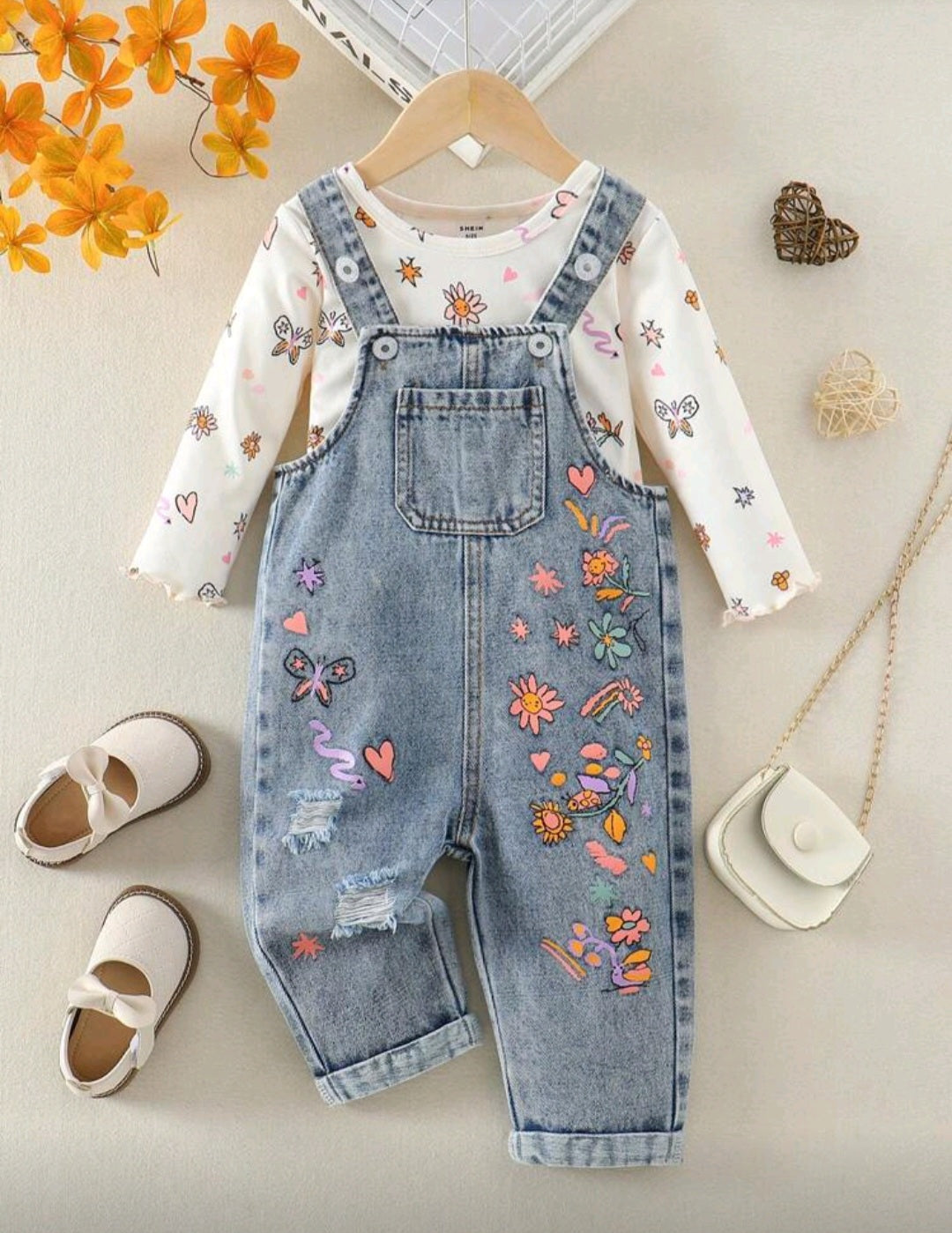 Conjunto jardinera de jeans más mangas largas🌸2596