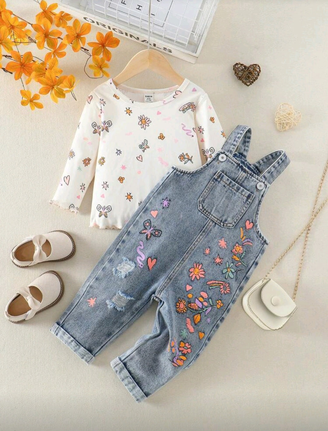 Conjunto jardinera de jeans más mangas largas🌸2596
