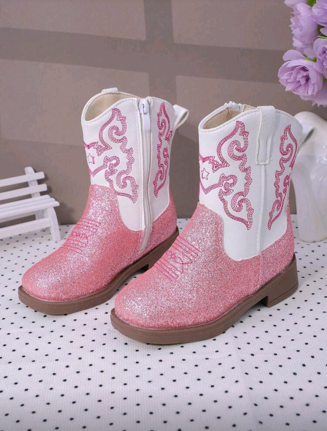 Botas texanas rosa con detalles brillosos🎀 2597