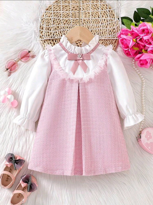 Vestido Rosa mangas largas🎀 inv.2627