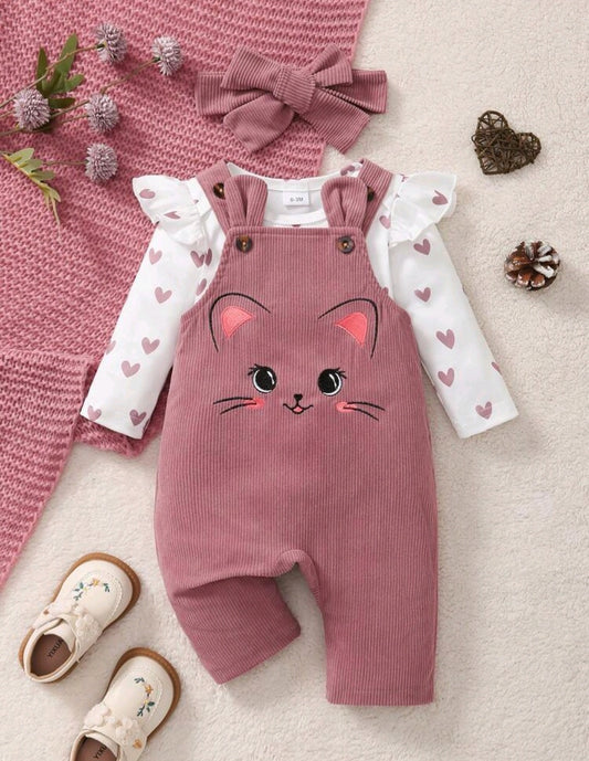 Enterizo mono 3pcs rosa oscura con body corazones 0-🎀 inv 2628