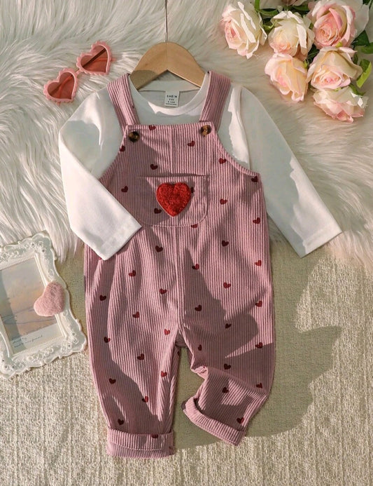 Jardinera 1pieza corderoi rosa con corazones❤️inv 2633