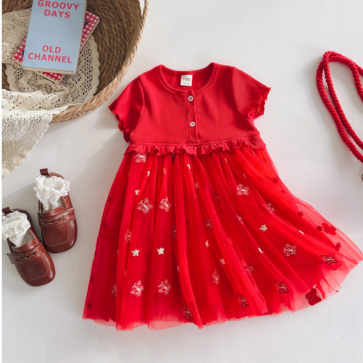 Vestido Rojo con detalles de maripositas❤️💕1136