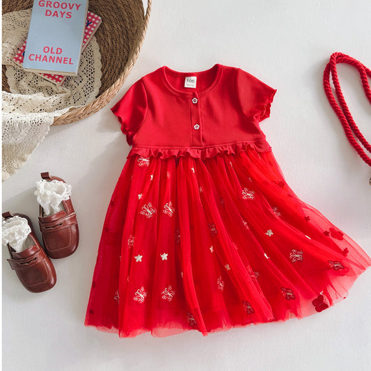 Vestido Rojo con detalles de maripositas❤️💕1136