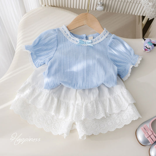 Conjunto blusa mas pollerita celeste🩵1117
