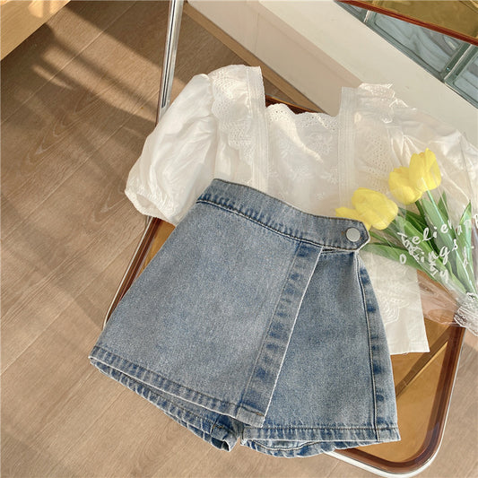 Conjunto blusa mas short pollera de jeans🩵🩵1121