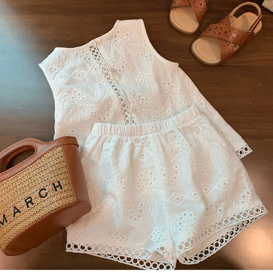 Conjunto blanco 🤍Blusa mas short pollera🎀1123