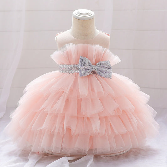 Vestido elegante rosa, detalle de moño💕🎀1232