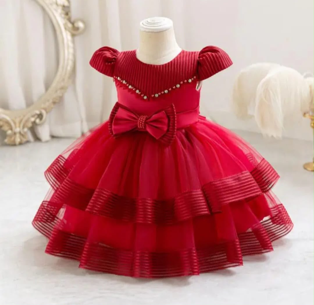Vestido rojo con detalles de perlas y moño ❤️🎀 3536