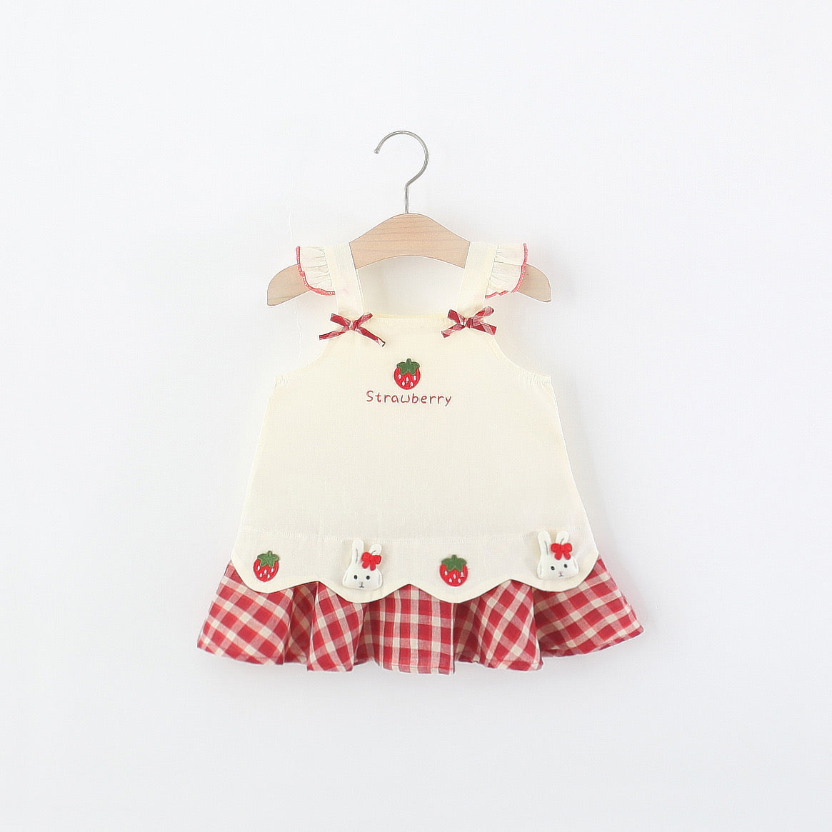 Vestido beige con frutillitas, frutilla 🍓❤️ 3689