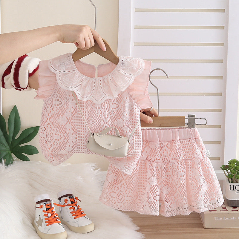 Conjunto blusa más short rosa bordado 🩷🌸 3620