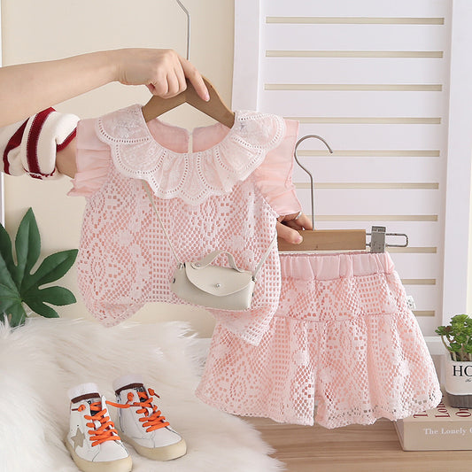 Conjunto blusa más short rosa bordado 🩷🌸 3620