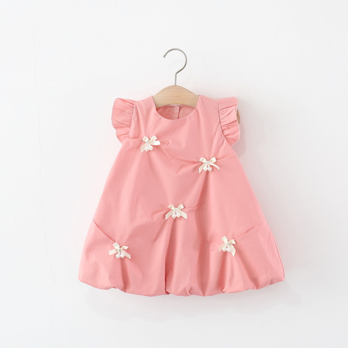 Vestido rosa con detalles de moño, moñito, perlas 🎀 3612