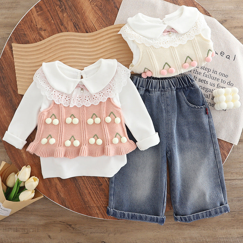 Conjunto 3 piezas, básica blanca más chaleco y jeans🌷🩷✨2649