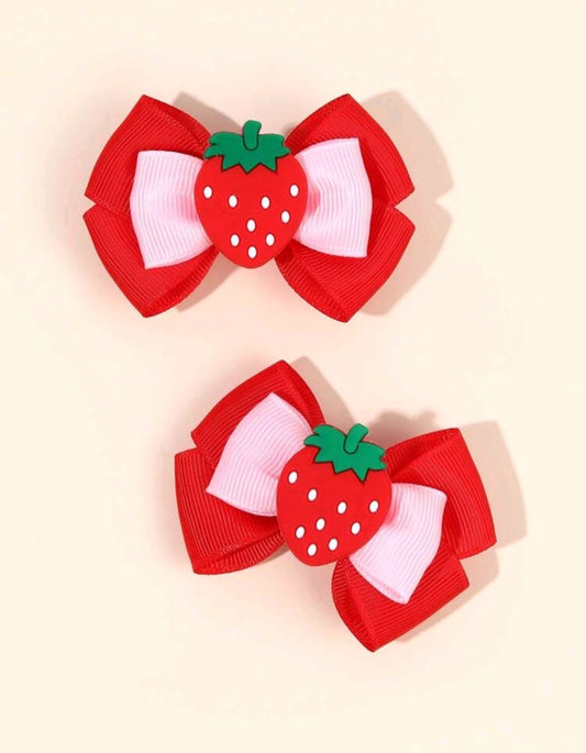 Hebillas, hebillitas rojas, frutilla, frutillita, moño ❤️🍓 3436