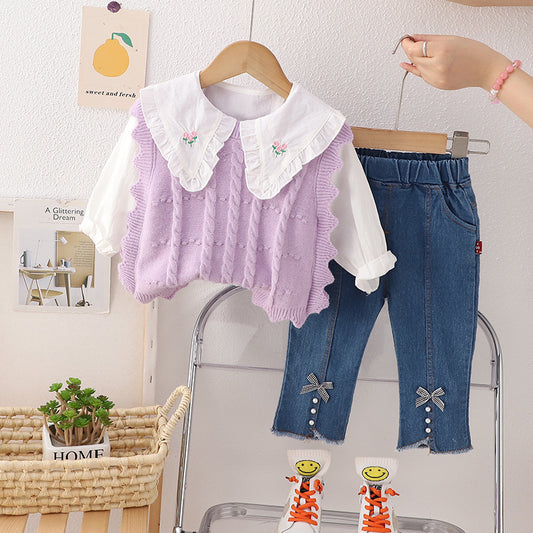 Conjunto 3 piezas, Chaleco, camisa y jeans💜✨2646