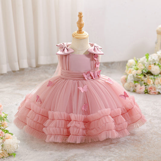 Vestido rosa vieja con mariposas, moño 🎀🩷🦋 3506