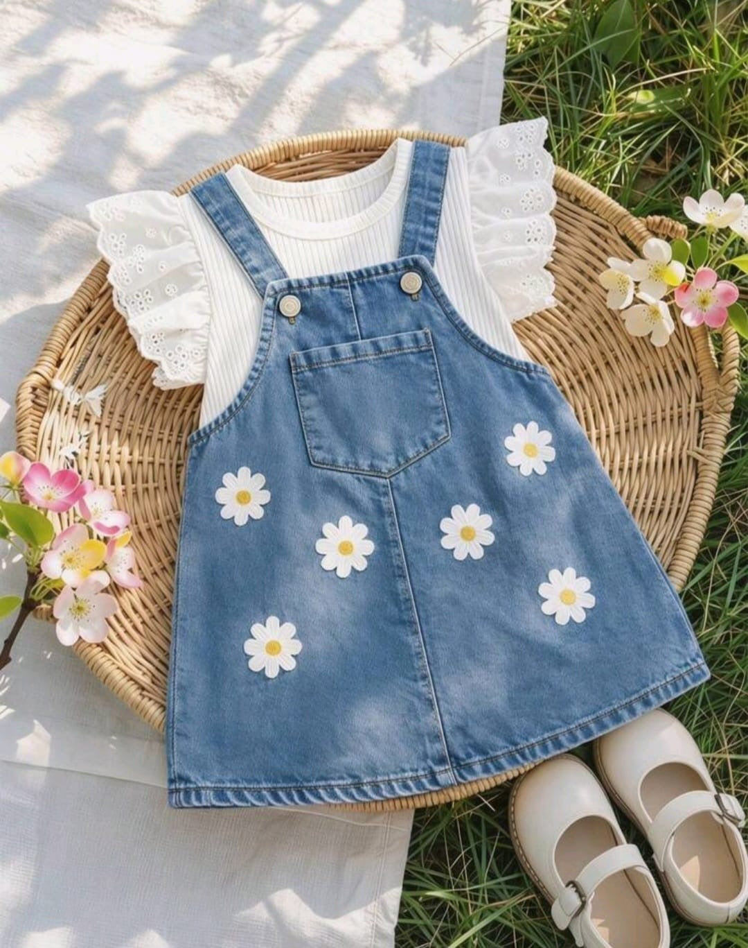 Conjunto 2 piezas, Básica más jardinera, margaritas 💙🌼3376