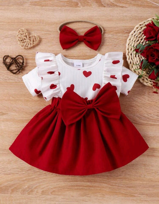Vestido, blanco con bordó, corazones♥️3383