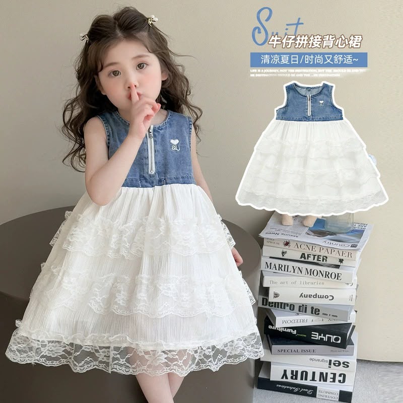 Vestido de jeans con bolados 💙🤍 3662