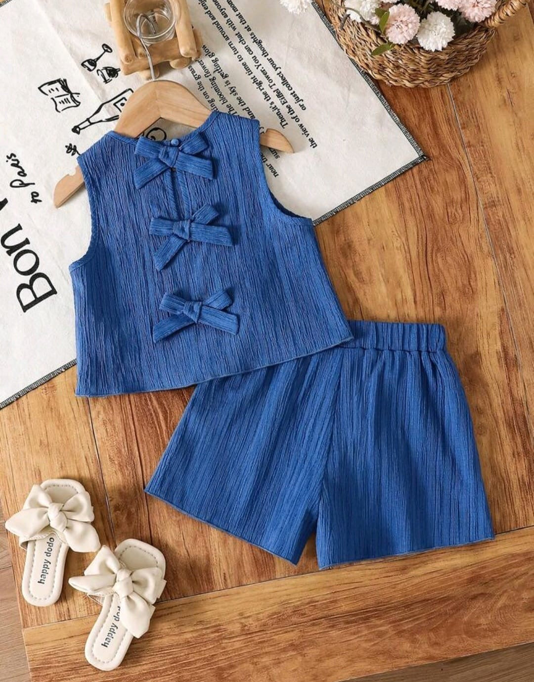 Conjunto blusa más short azul con moños, moñitos 🎀💙 3580