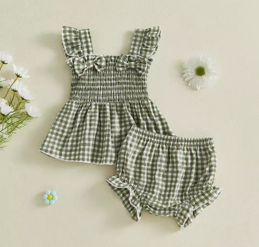 Conjunto blusa más cubre pañal verde, cuadrille 💚 3582