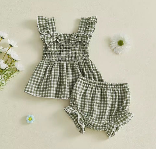Conjunto blusa más cubre pañal verde, cuadrille 💚 3582